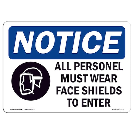OSHA Notice Sign, All Personnel Must Wear Face With Symbol, 14in X 10in Rigid Plastic